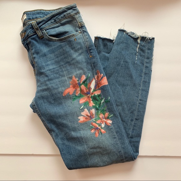 floral painted jeans